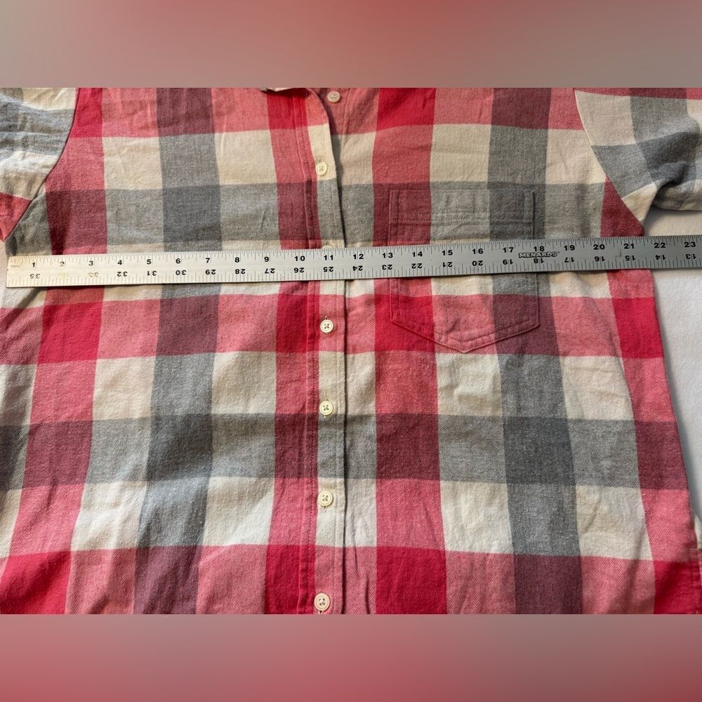 LOFT Pink & Red Plaid Cozy Shirt | Button-Up Flannel | Size Medium Fall Layering - Picture 4 of 8